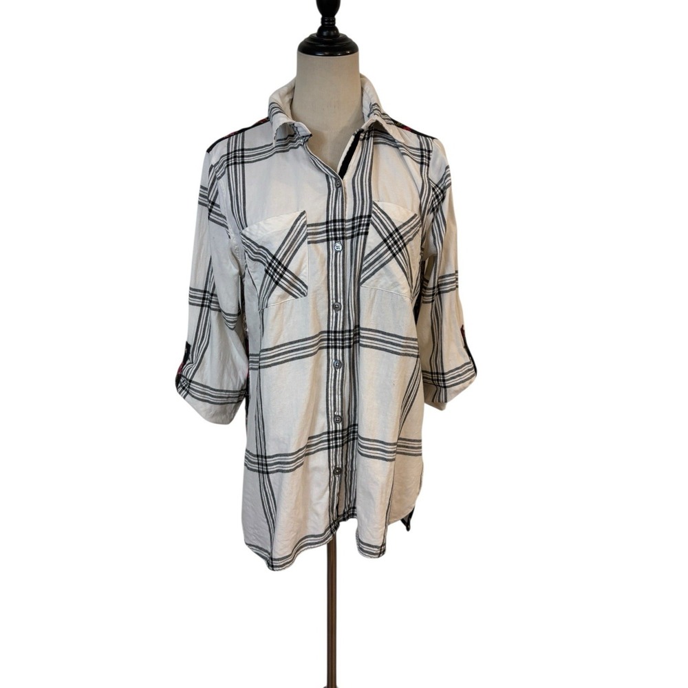 John Mark Flannel Plaid Shirt Plaid Patchwork Back Sz M Boho Artsy Lagenlook